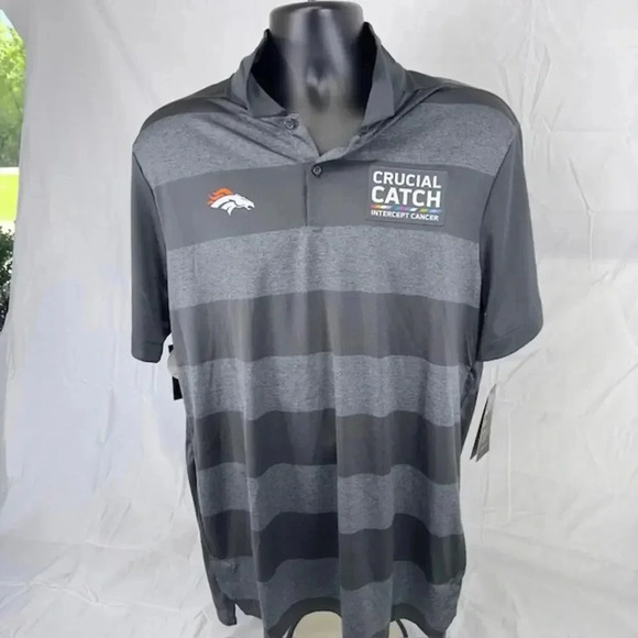 NEW Nike Denver Broncos Crucial Catch Performance Polo Shirt Striped Mens L - Picture 2 of 10